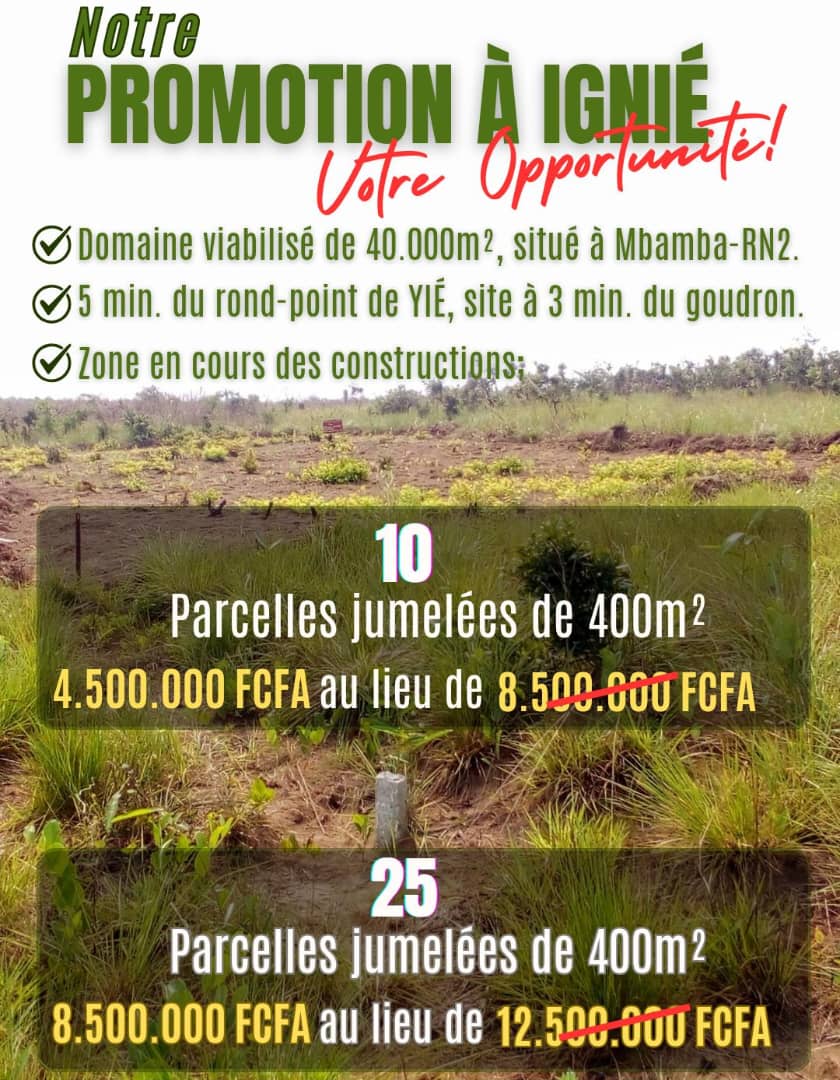 15 parcelle a 25 parcelle de 400m2 a yie a 3 minutes du goudron 